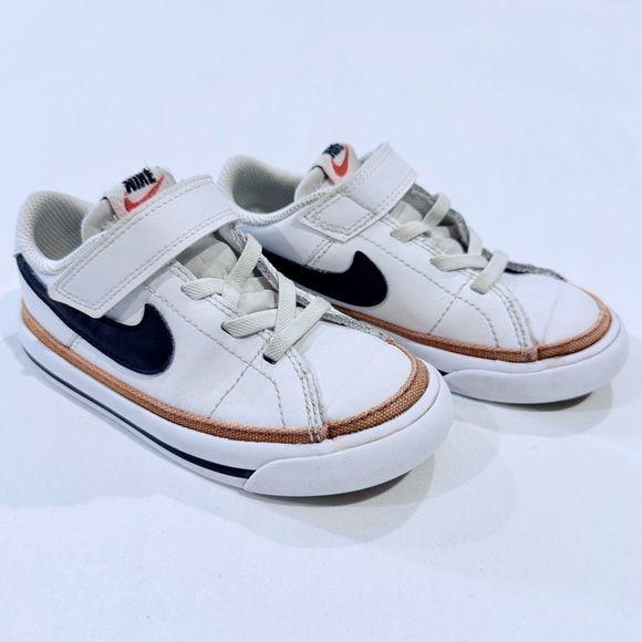 Nike Other - Nike Court Legacy Low Top Sneakers Boys 9 Girls White Black Tan Leather Velcro